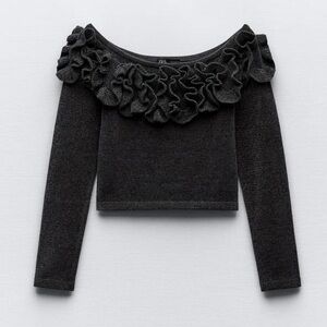 Zara Ruffle Off-The-Shoulder Chenille Top
